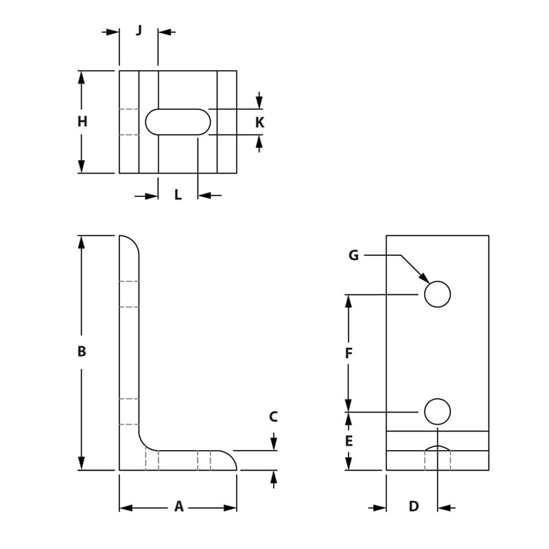 Image of Draw-3 Hole Slotted Inside Corner Bracket