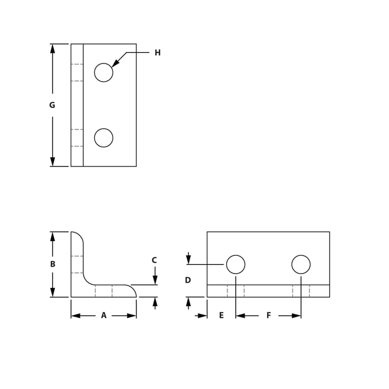 Image of Draw-4 Hole Horizontal Inside Corner Bracket