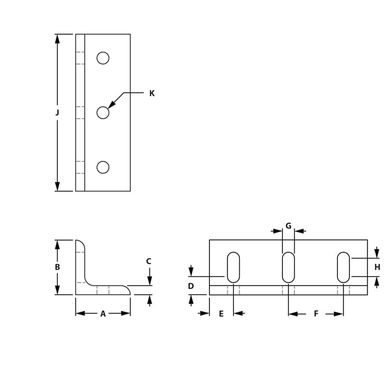 Image of Draw-6 Hole Horizontal Slotted Inside Corner Bracket