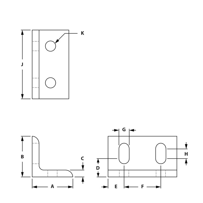 Image of Draw-4 Hole Horizontal Slotted Inside Corner Bracket